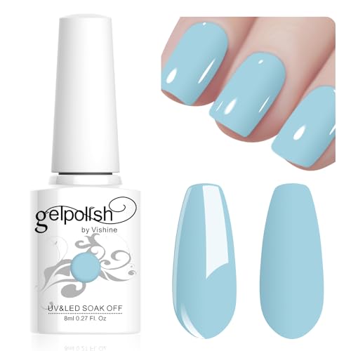 Vishine 8ml Pastel Gel Nail Polish Macaroon Blue Gel Polish Soft Bright Colors Long-Lasting Soak Off Nail Art Manicure Salon at Home, L211 Vishine 8ml Pastel Gel Nail Polish Macaroon Blue Gel Polish Soft Bright Colors Long-Lasting Soak Off Nail Art Manicure Salon at Home, L211 von Vishine