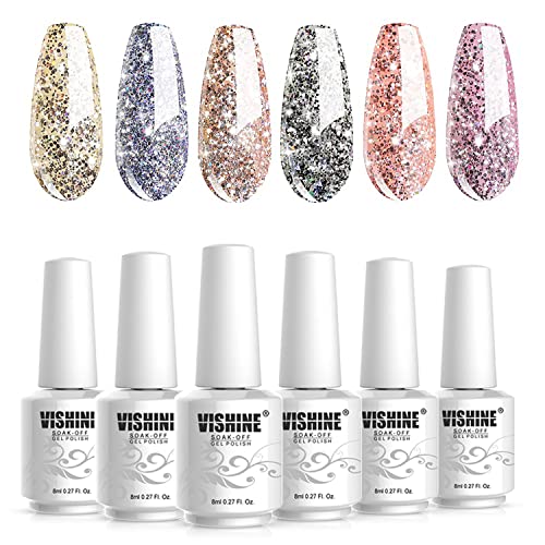 Vishine Gel Nagellack-Set Glitzer Gel Nail Polish für Nagel-Design 6pcs 8ml, Gel Nagellack Schellack Nagellack Starterset Vishine Gel Nagellack-Set Glitzer Gel Nail Polish für Nagel-Design 6pcs 8ml, Gel Nagellack Schellack Nagellack Starterset von Vishine