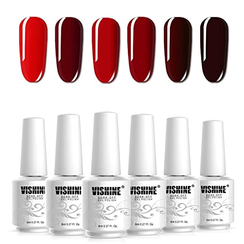 Vishine Gel Nagellack-Set Rot, Schellack Nagellack Starterset,Gel Nail Polish Red für Nagel-Design 6 x 8ml Vishine Gel Nagellack-Set Rot, Schellack Nagellack Starterset,Gel Nail Polish Red für Nagel-Design 6 x 8ml von Vishine