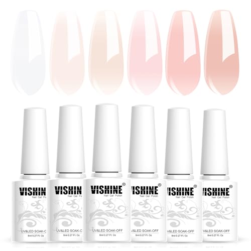 Vishine Gel Nail Polish Kit, 6 PCS Jelly Gel Polish White Pink Nude Sheer Color Gel Neutral Nail Art Design Translucent Gel Nail Soak Off Uv Nail Lamp Cured Nail Manicure DIY Home 8ml Vishine Gel Nail Polish Kit, 6 PCS Jelly Gel Polish White Pink Nude Sheer Color Gel Neutral Nail Art Design Translucent Gel Nail Soak Off Uv Nail Lamp Cured Nail Manicure DIY Home 8ml von Vishine