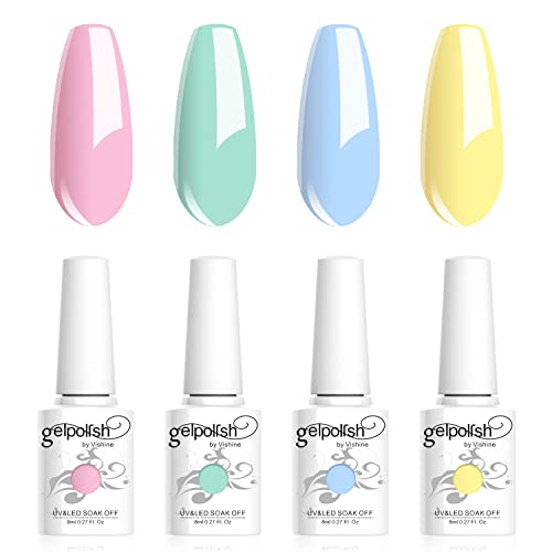 Vishine Gel Nail Polish Set - 4 Pastel Creme Color Spring Summer Baybe pink, Mint green, Sky Blue, Yellow Nail Gel Nail Art Long-lasting Salon DIY Manicure 8ml C024 Vishine Gel Nail Polish Set - 4 Pastel Creme Color Spring Summer Baybe pink, Mint green, Sky Blue, Yellow Nail Gel Nail Art Long-lasting Salon DIY Manicure 8ml C024 von Vishine