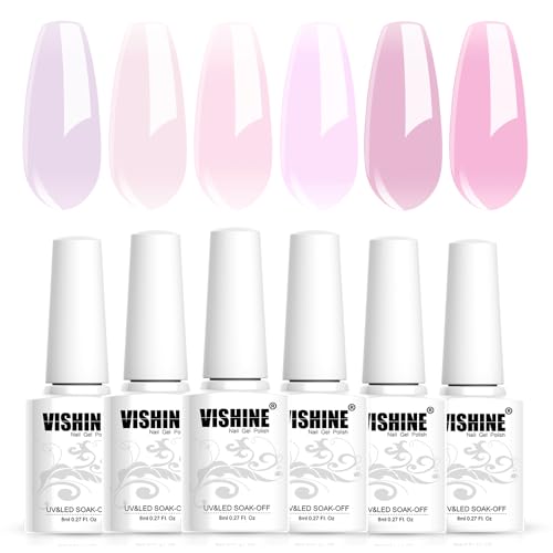 Vishine Gel Polish Set Jelly Pink Collection of 6 Transparent Natural Colors Sheer Pink Milky Mauve Purple French Manicure LED UV Gel Nail Polish Soak Off Curing Requires Home Salon 8ml Vishine Gel Polish Set Jelly Pink Collection of 6 Transparent Natural Colors Sheer Pink Milky Mauve Purple French Manicure LED UV Gel Nail Polish Soak Off Curing Requires Home Salon 8ml von Vishine