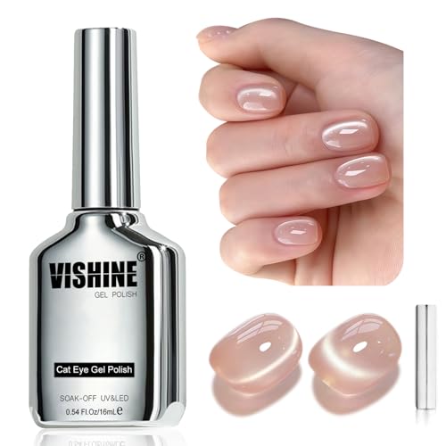 Vishine Glassy Cat Eye Gel Nail Polish, 16ml Nude Glitter Holographic Gel Polish with Magnet, Reflective Translucent Skin Nude #415 Vishine Glassy Cat Eye Gel Nail Polish, 16ml Nude Glitter Holographic Gel Polish with Magnet, Reflective Translucent Skin Nude #415 von Vishine