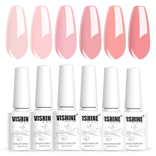 Vishine Pink Gel Nail Polish Set- 6 Colors Popular Nude Pink Gel Polish Kit, Soak Off LED Nail Lamp Baby Pink Gel Manicure Kit DIY at Home Salon Gifts for Women Girls 8ml Vishine Pink Gel Nail Polish Set- 6 Colors Popular Nude Pink Gel Polish Kit, Soak Off LED Nail Lamp Baby Pink Gel Manicure Kit DIY at Home Salon Gifts for Women Girls 8ml von Vishine