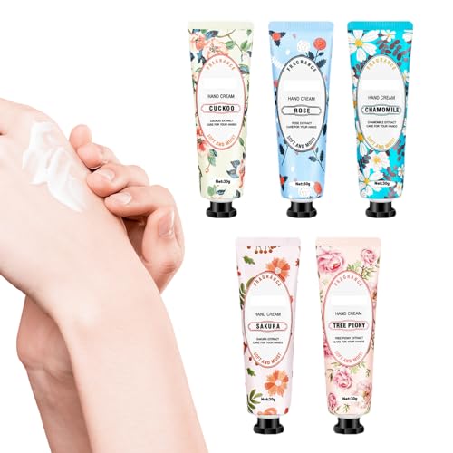 Handfeuchtigkeitscreme, 5 Stück natürliche feuchtigkeitsspendende Handlotion mit Blumenduft, Winter-Essentials für Schule, Zuhause, Reisen, Geschäftsreisen, Arbeit Visiblurry von Visiblurry