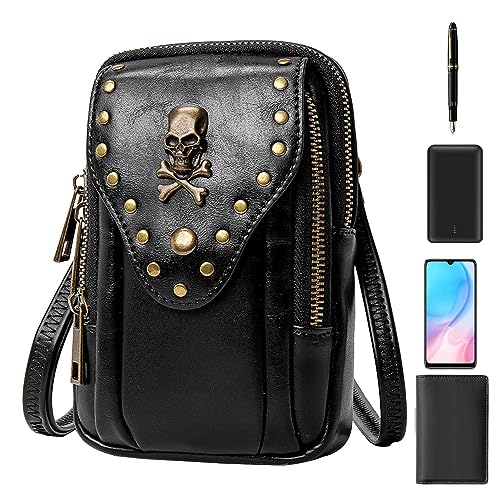 Visiblurry Totenkopf-Sling-Damen-Geldbörsen,Gothic Skull Ghostface Umhängetasche - Kleine PU-Umhängetaschen, keine Falten, schwarz, Gothic-Handy-Handtaschen, Geldbörse, Geldbörse für Damen, Teenager von Visiblurry