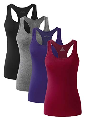 vislivin Workout Tanktops für Damen Racerback Yoga Tanks Basic Sportliche Activewear-4er Pack Schwarz/Dunkelgrau/Dunkelblau/Weinrot XL von vislivin