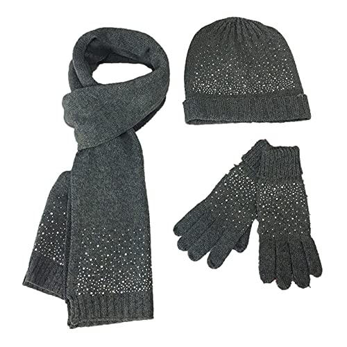 Visyaa Schal Mütze Handschuh Set Damen 3PCS Strickschal Wintermütze Handschuhe Gestrickt Set für Freizeit Outdoor Skifahren Draußen von Visyaa