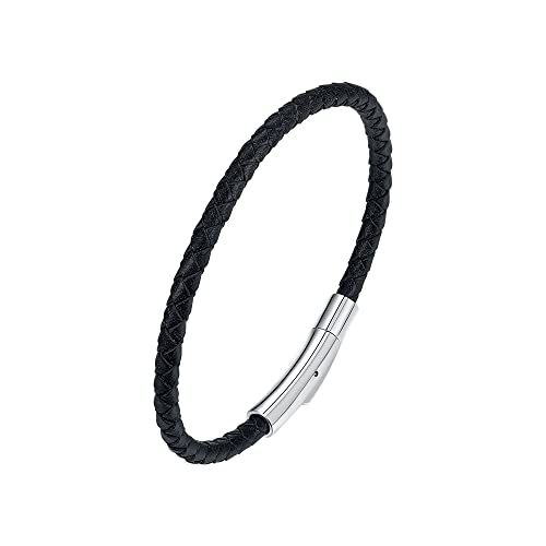 Viwind Echt leder armband Herren Damen Armband 4mm breit geflochten Lederband 17.5/20.5cm Edelstahl Gravur für DIY Anhänger Schmuck mit Geschenkbox (21.5cm, Schwarz) von Viwind