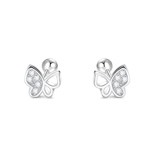 Viwind Kinder Ohrringe 925 Sterling Silber Mädchen Ohrringe 5mm Niedlich Ohrringe Zirkonia Ohrringe Sicherheit für Kinder Schmuck für Geschenk Helix Earrings (Schmetterling) von Viwind