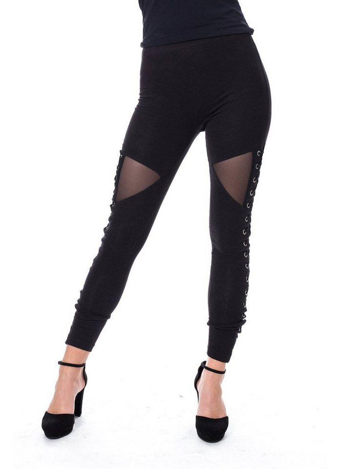 Vixxsin Leggings Onyx Gothic Schnürung Nu Goth Mesh Netz Ausschnitt von Vixxsin