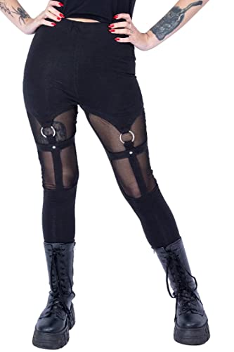 Vixxsin Lola Mesh-Leggings Sexy Ausgeschnittener O-Ring Gotisch Punk Stretchy Lange Hose, Schwarz, L von Vixxsin