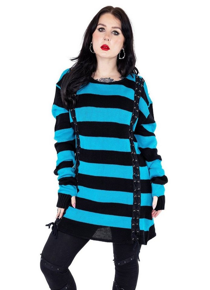 Vixxsin Longpullover Esmerelda Blau Strickpulli Pullover Gestreift Goth von Vixxsin