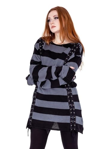 Vixxsin Pullover Esmerelda Grau Strickpulli Gothic Longpullover Gestreift, Größe:M von Vixxsin