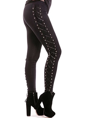 Vixxsin Punk Lace Up Korsett Sexy Lange Leggings Skinny Stretch in voller Länge Gothic - Schwarz (S - DE 36) von Vixxsin