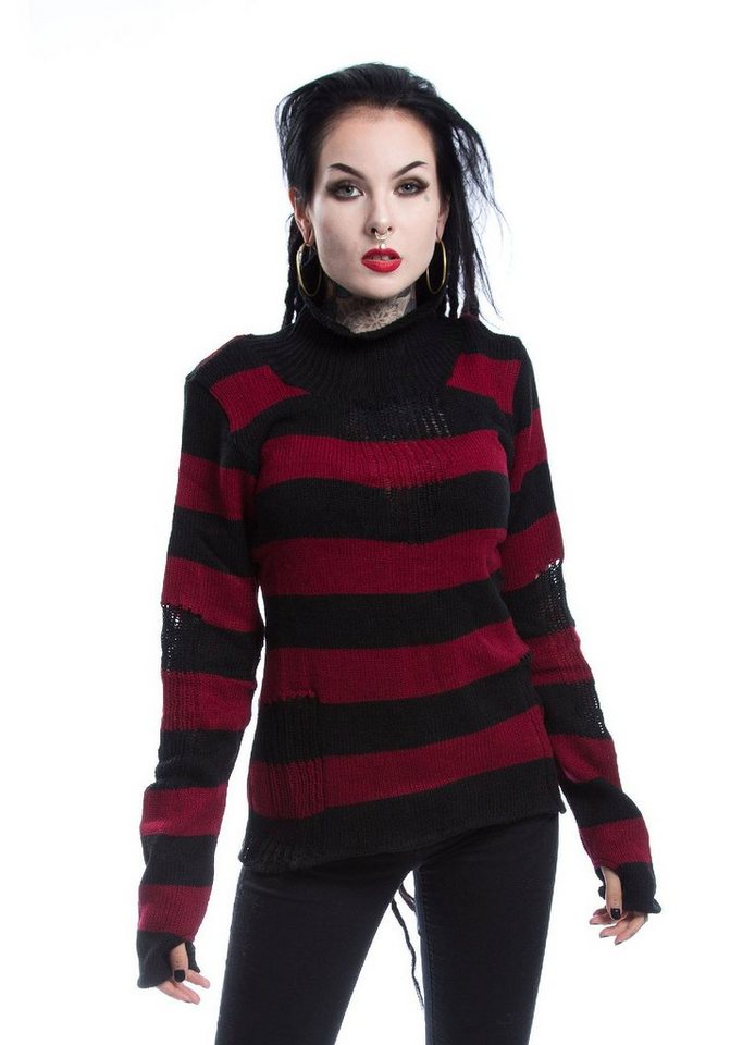 Vixxsin Sweatshirt Annabella Strickpullover Punk Gothic Strickpulli Pullover Gestreift Goth von Vixxsin