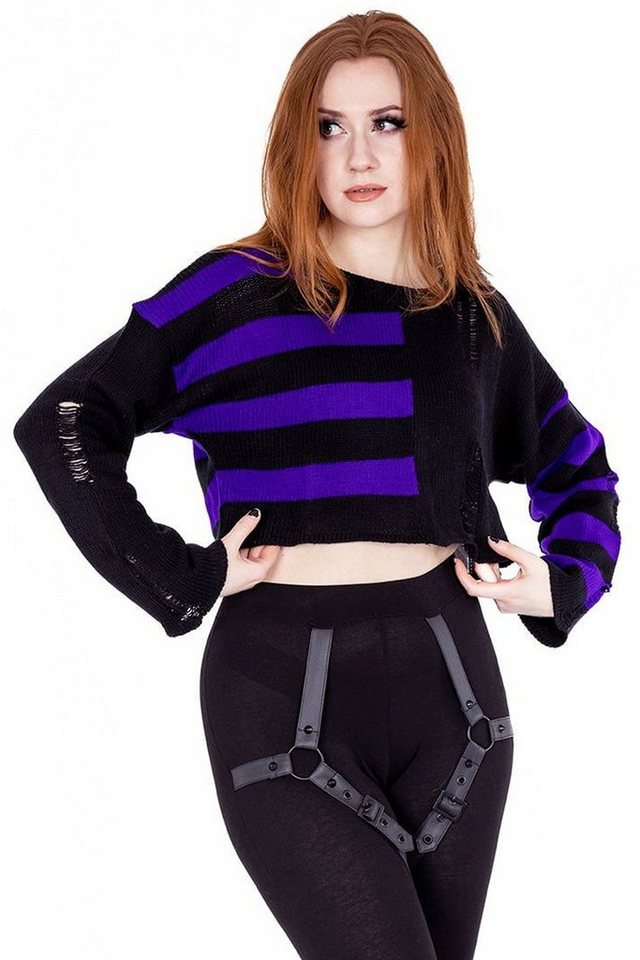 Vixxsin Sweatshirt Violetta Lila Strick Pulli Emo Punk Nu Goth Gestreift von Vixxsin