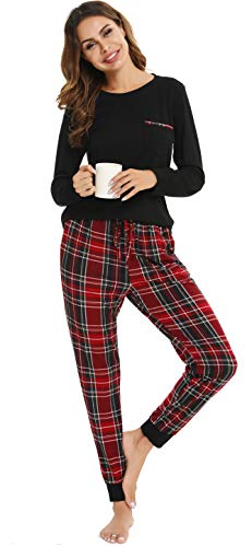 Vlazom Damen Schlafanzug Lang Zweiteiliger Schlafanzug Winter Pyjama Set V-Ausschnitt Langarm Pyjama Set（XL,Stil 5-Schwarz） von Vlazom