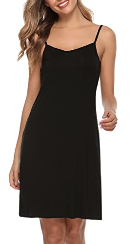 Vlazom Damen Unterkleid mit Trägern Unterröcke Sexy Negligee Full Slip Miederkleider Nachthemd Nachtwäsche(M,Stil A-Schwarz) von Vlazom