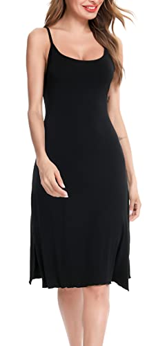 Vlazom Damen Unterkleid mit Trägern Unterröcke Sexy Negligee Full Slip Miederkleider Nachthemd Nachtwäsche(XL,Stil B-Schwarz) von Vlazom