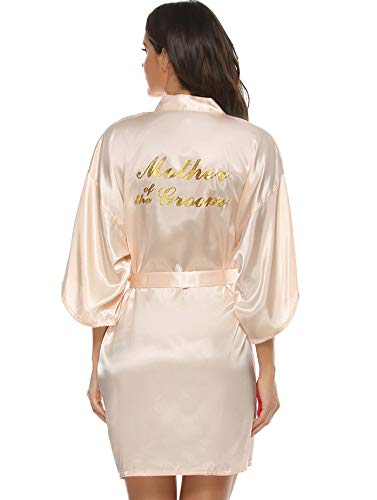 Vlazom Morgenmantel für Hochzeit Satin Kimono Badmantel für Braut&Brautjungfern V-Ausschnitt Damen Robe mit Gürtel(XL,Champagner für Bräutigammutter) von Vlazom