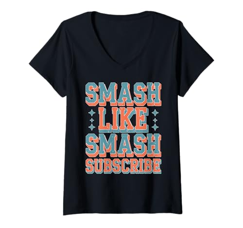 Damen Smash Like Smash Subscribe Ersteller von Viralinhalten T-Shirt mit V-Ausschnitt Damen Smash Like Smash Subscribe Ersteller von Viralinhalten T-Shirt mit V-Ausschnitt von Vlogger Creator Hustle