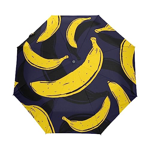 Wasserfarbe Bananen Schwarz Gelb Regenschirm Taschenschirm Kinder Jungen Mädchen UV-Schutz Auf-Zu Automatik Umbrella Verstärkt Winddichte Zusammenklappbar von Vnurnrn