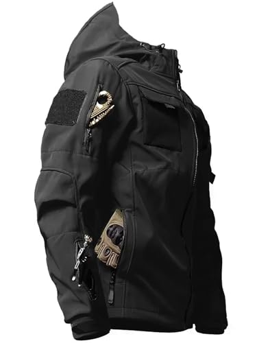 VoLIta Taktische Softshell-Jacke für Herren, leicht, wasserabweisend, Frühling, Herbst, Windbreaker, Reißverschluss, Kapuzenmantel mit Taschen, Schwarz, XXL VoLIta Taktische Softshell-Jacke für Herren, leicht, wasserabweisend, Frühling, Herbst, Windbreaker, Reißverschluss, Kapuzenmantel mit Taschen, Schwarz, XXL von VoLIta
