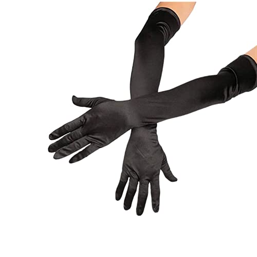 Voarge Damen 1920er Jahre Handschuhe lang Satin Ellenbogen Handschuhe Lange Handschuhe Classic Satin Ellenbogen Länge 22 Zoll Erwachsene, Schwarz, Einheitsgröße von Voarge