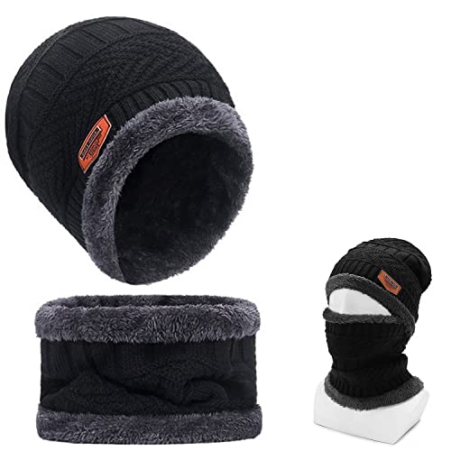 Voarge Kinder Winter Mütze Hut Schal Set, mit Fleecefutter Schlauchschal Set, Kinder Wintermütze Winterschal, Warme Dicke Knit Ski Schädel Cap (Grau) von Voarge