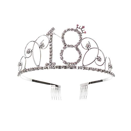 Voarge Bridal Tiara Kristall Strass Tiara Krone mit Kamm, Kristall Haarband Krone Tiara Haarspange Frauen für Hochzeit, Strass Brautkrone für Party Dekoration (Zahl 18) von Voarge