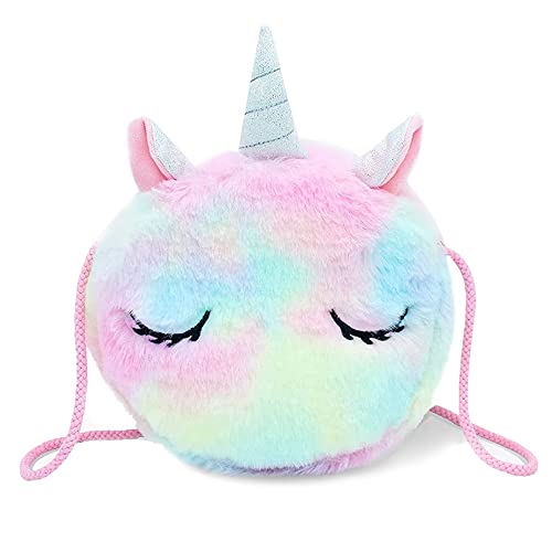 Voarge Mädchen Einhorn Umhängetasche Kleine Plüsch Tasche Schultertasche Kleine Mädchen Tasche Rucksack Einhorn Mädchen (Rosa Blau), Staub-Blau, Small von Voarge