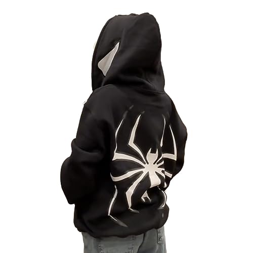 Y2k Zip Up Hoodie Spider Grunge Vintage Gothic Pullover Kapuzenjacke Halloween (Black,3XL,3XL) von Vocha