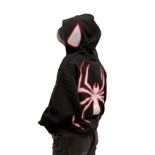 Y2k Zip Up Hoodie Spider Grunge Vintage Gothic Pullover Kapuzenjacke Halloween (Schwarz-2,L,L) von Vocha