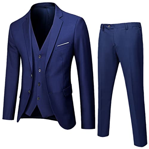 Herren Business Anzug Dreiteilige Hosen Weste Große Größe, 2 Knöpfe Marineblau, Large Herren Business Anzug Dreiteilige Hosen Weste Große Größe, 2 Knöpfe Marineblau, Large von Vogrtcc