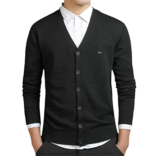 Vogrtcc Herren Pullover Cardigan V-Ausschnitt Casual Herbst Winter Business T-Shirt Langarm Mantel, Black, Medium von Vogrtcc