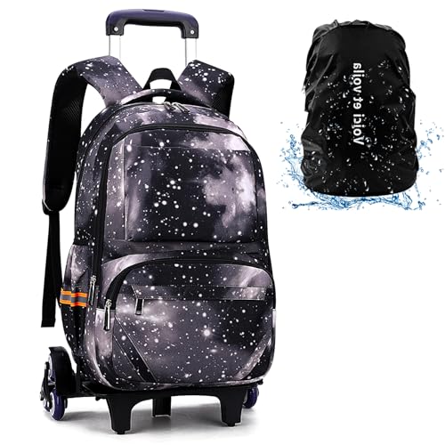 Voici et Voila Rucksack mit Rollen Schulrucksack Kinder Schultasche Rollen Mädchen Junge Trolley Tasche Backpack Teens Junge Laptop Teens Galaxy Blau 30 * 21 * 46cm von Voici et Voila