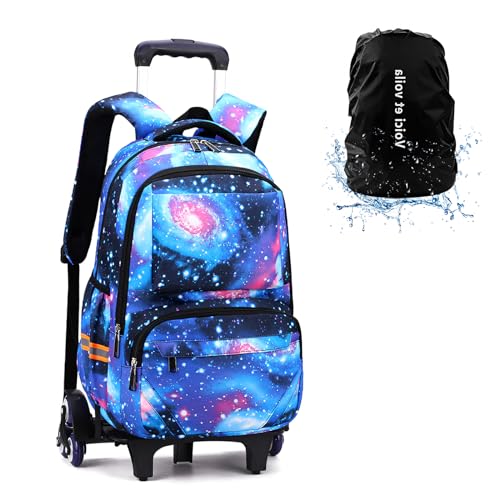 Voici et Voila Schulrucksack Jungen Teenager Trolley Kinder Schulranzen Jungen Wanderrucksack Schultasche Kinder Koffer Rucksack mit Rollen Mädchen Teenager Galaxy Blau 30x21x46cm von Voici et Voila