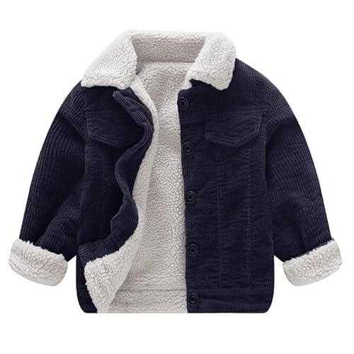 Baby Jungen Cordjacke mit Sherpa-Innenfutter, Fleece Gefüttert Gepolsterte Corduroy Winterjacke(12-15 Monate,Blau,Größe 80) von Volunboy