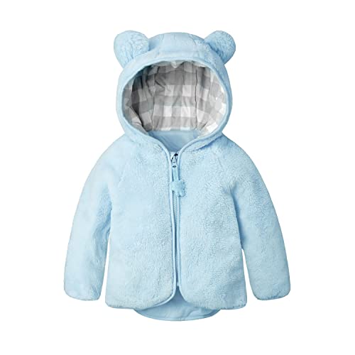 Baby Jungen Polarfleece Jacken Herbst Winterjacke Durchgängigem Reißverschluss Kapuzen Pullover Fleecejacke Wintermantel(18-24 Monate,Blau,Größe 90) von Volunboy