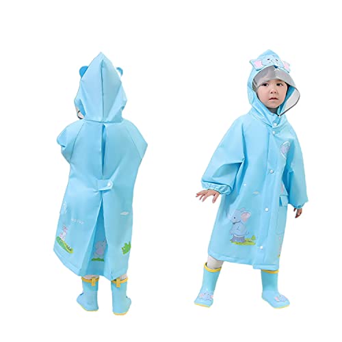 Regen Poncho Kinder, Unisex Wasserdicht Regenmantel Jungen Atmungsaktiv Regenjacke Mädchen Regencape Regenbekleidung mit Kapuze(3-4 Jahre,Blau,Größe M) von Volunboy