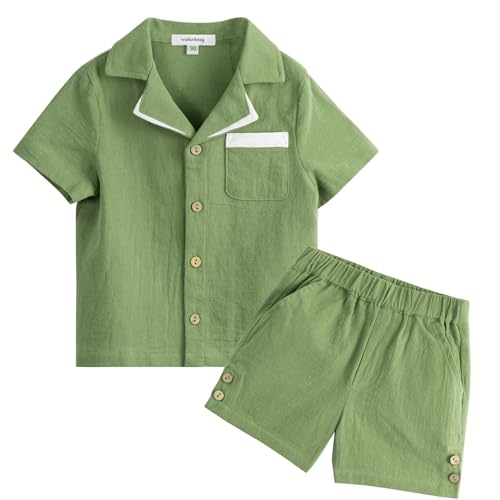 Volunboy 2tlg Babykleidung Set, Sommer Kleidung Outfit Kurzarm Hemd Top + Shorts Bekleidung Sets für Jungen(Grün,2-3 Jahre,Größe 100) von Volunboy