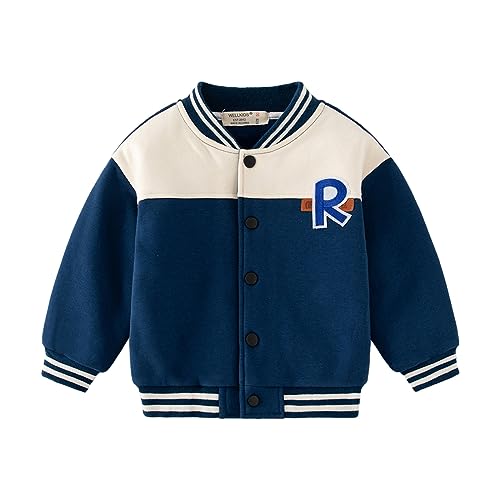 Volunboy Kleinkind Jungen Jacke Varsity Baseball, Unisex Schule Mantel Sportjacke Stehkragen Jacken(Größe 90,1-2 Jahre,Blau) von Volunboy