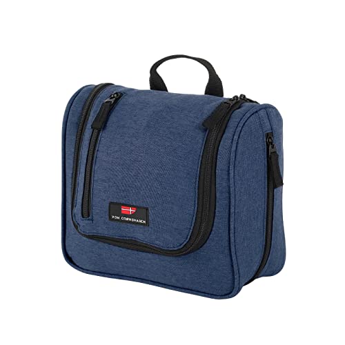 Von Cronshagen Kulturbeutel KB03 Hanging Washbag | Kulturbeutel mit Haken zum Aufhängen | praktische Reißverschlussfächer | wasserabweisendes Material (Blue 2-Tone) von Von Cronshagen