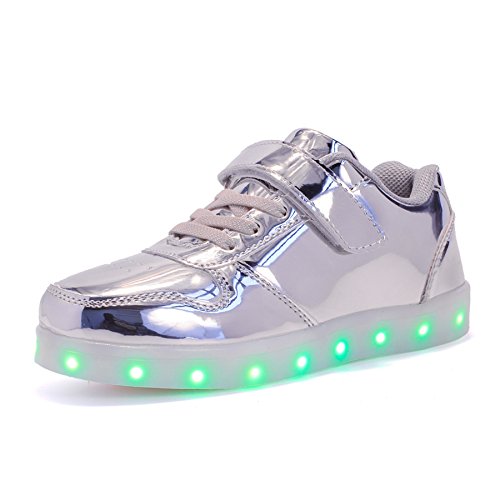 Voovix Unisex-Kinder Licht Schuhe mit Fernbedienung Led Leuchtende Blinkende Low-top Sneaker USB Aufladen Shoes für Mädchen und Jungen(Silber,EU33/CN33) von Voovix