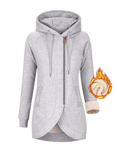 Voqeen Kapuzenpullover Damen Lange Zipper Hoodie Damen Sweatjacke Herbst Winter Jacke Pullovermit Fleecefutter Voqeen Kapuzenpullover Damen Lange Zipper Hoodie Damen Sweatjacke Herbst Winter Jacke Pullovermit Fleecefutter von Voqeen