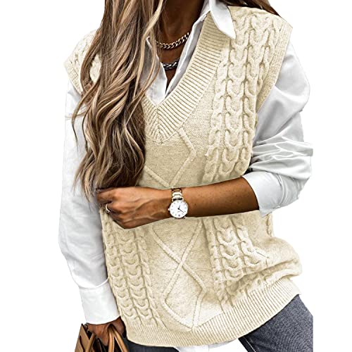 Voqeen Pullover Ärmellos Damen Pullunder Weste Pullunder V-Ausschnitt Pullover Strickweste Winter Herbst Sweater Vest von Voqeen