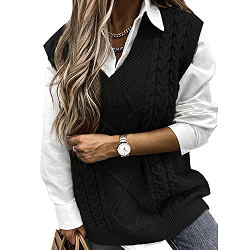 Voqeen Pullover Ärmellos Damen Pullunder Weste Pullunder V-Ausschnitt Pullover Strickweste Winter Herbst Sweater Vest von Voqeen