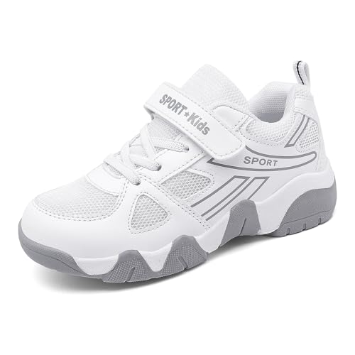 Vorgelen Turnschuhe Jungen Laufschuhe Kinder Sneaker Mädchen Sportschuhe Atmungsaktive Leichte Hallenschuhe Klettverschluss Trekking Tennisschuhe Freizeitschuhe B-Weiß 29 EU = 30 CN von Vorgelen