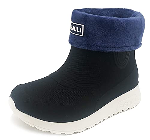 Vorgelen Winter Gummistiefel Kinder Warm Gefüttert Regenstiefel Mädchen Jungen Wasserdichte Stiefel Rutschfest Regenschuhe Thermo Gartenschuhe Wellingtons Stiefel/Wintermodelle Schwarz 24/25 EU von Vorgelen